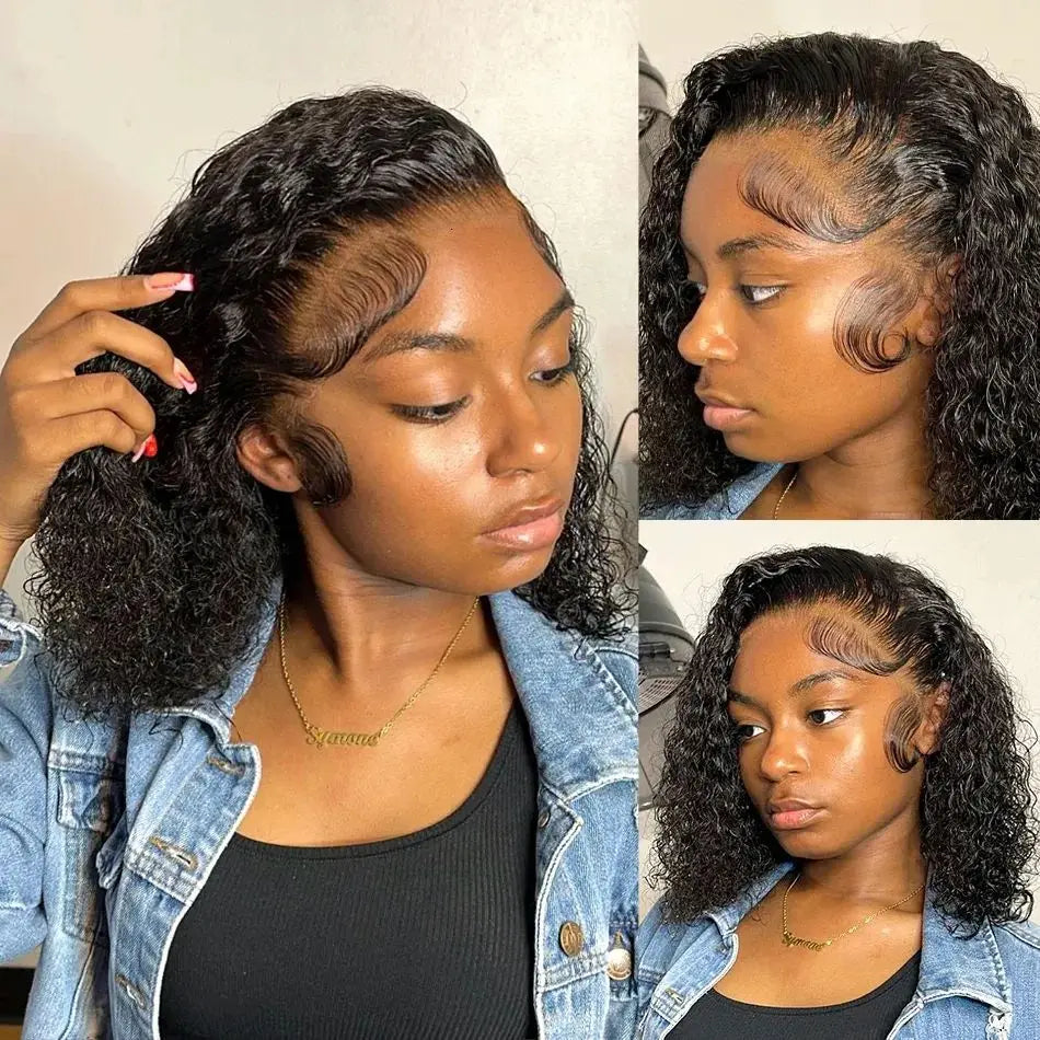 Deep Curly Bob Wigs 13X4 Transparent Lace Frontal Wigs Human Hair 200% Density 100% Human Hair Deep Wave Bob Wig For Black Women