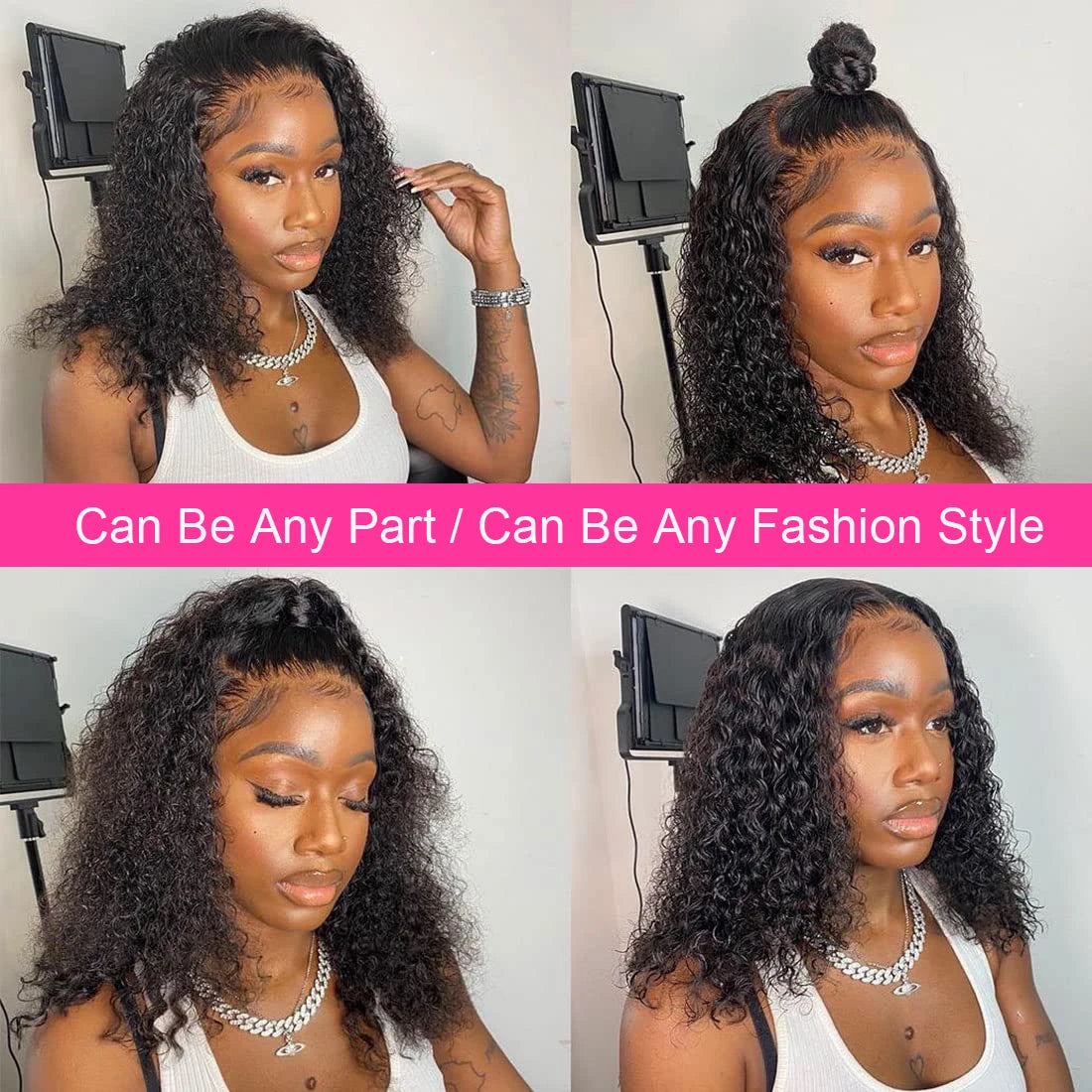 Deep Curly Bob Wigs 13X4 Transparent Lace Frontal Wigs Human Hair 200% Density 100% Human Hair Deep Wave Bob Wig For Black Women