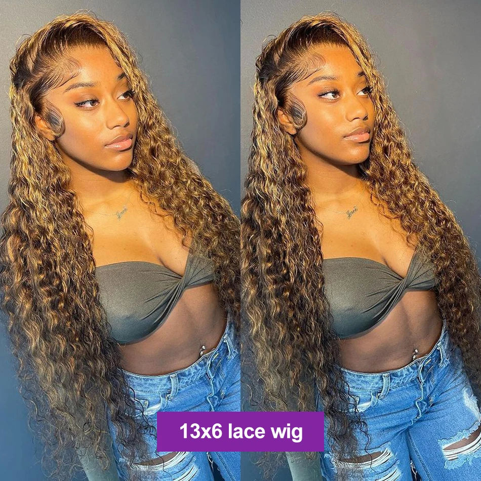 30 32 Inch Highlight Ombre Lace Frontal Wig Curly Human Hair Wigs 4/27 Colored 13x4 13X6 Deep Curly 4x4 5X5 Lace Closure Wigs