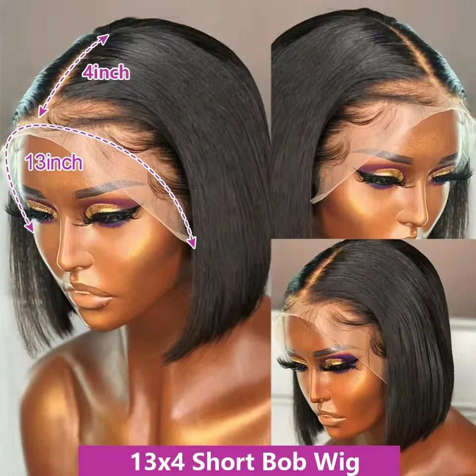 Bone Straight Bob Wig Human Hair 13x4 Lace Wigs Transparent Lace Human Hair Short Wig Pre Plucked 200% Density For Women