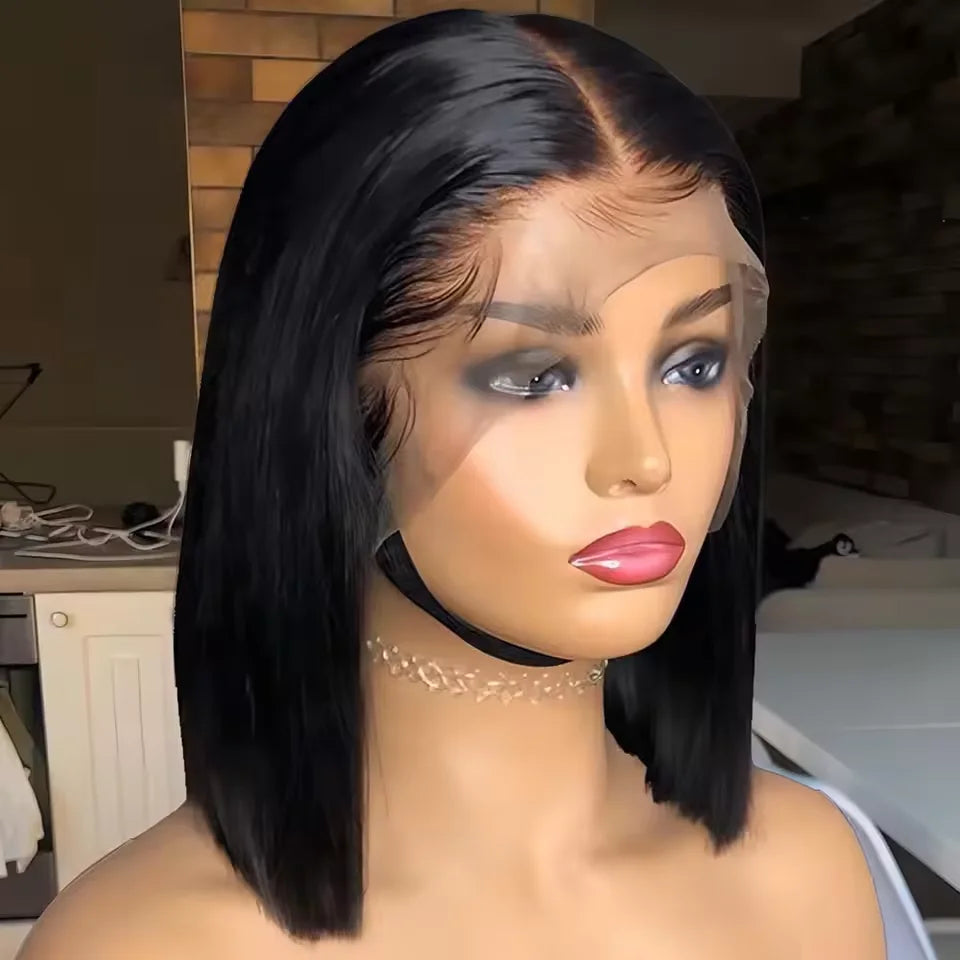 Bone Straight Bob Wig Human Hair 13x4 Lace Wigs Transparent Lace Human Hair Short Wig Pre Plucked 200% Density For Women
