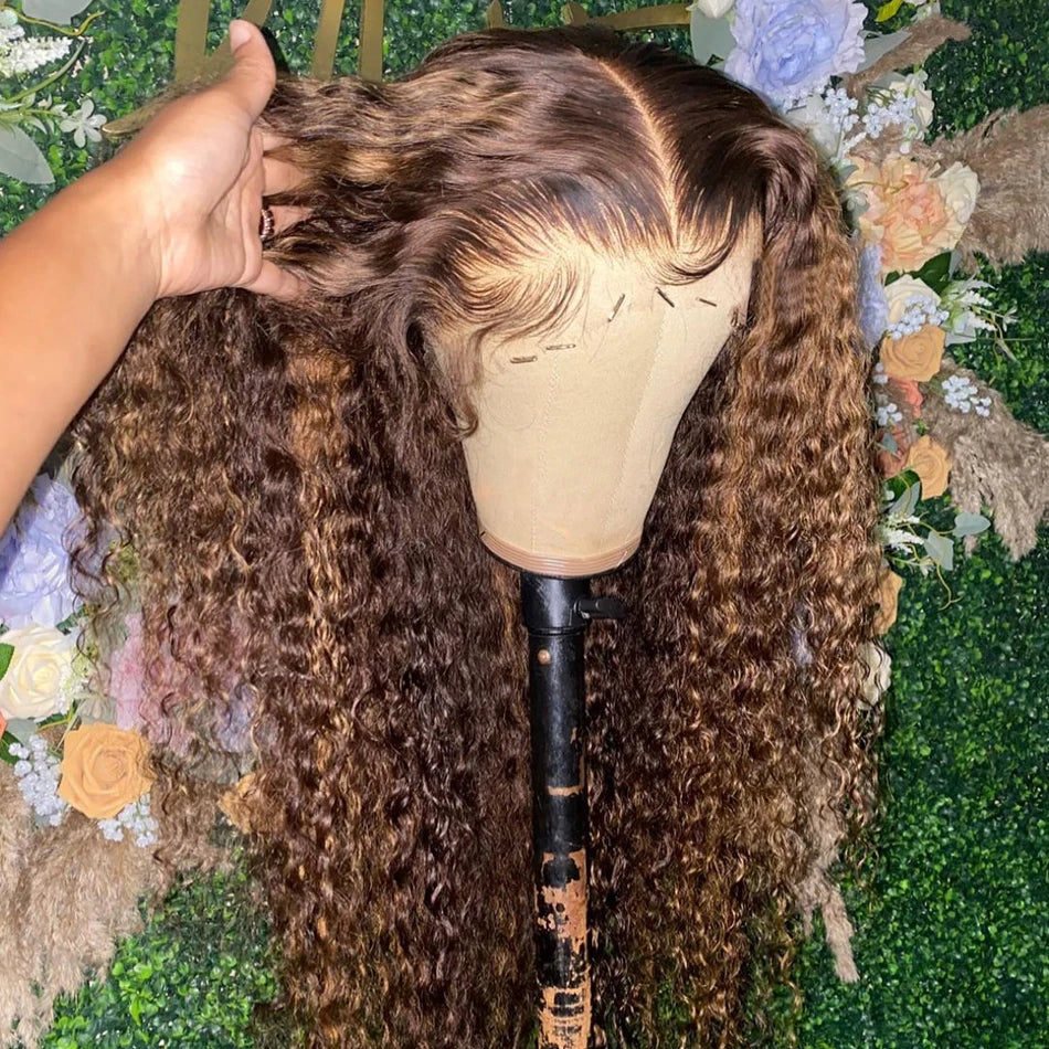 30 32 Inch Highlight Ombre Lace Frontal Wig Curly Human Hair Wigs 4/27 Colored 13x4 13X6 Deep Curly 4x4 5X5 Lace Closure Wigs