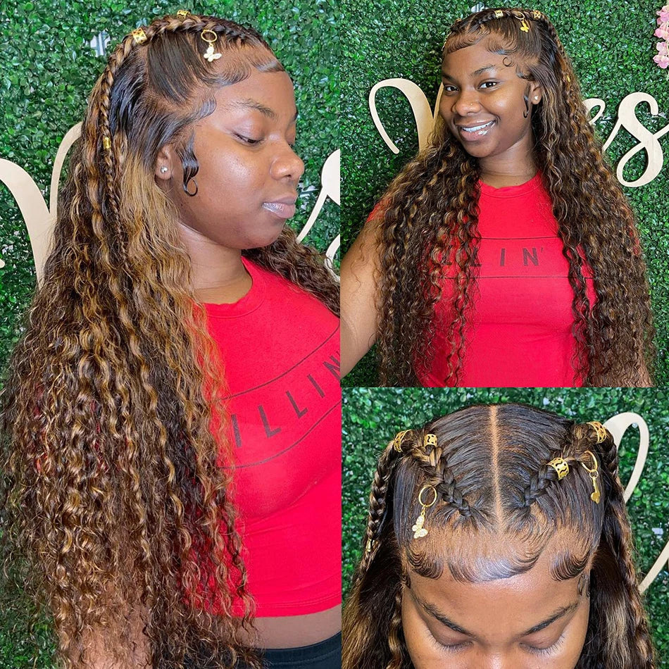 30 32 Inch Highlight Ombre Lace Frontal Wig Curly Human Hair Wigs 4/27 Colored 13x4 13X6 Deep Curly 4x4 5X5 Lace Closure Wigs