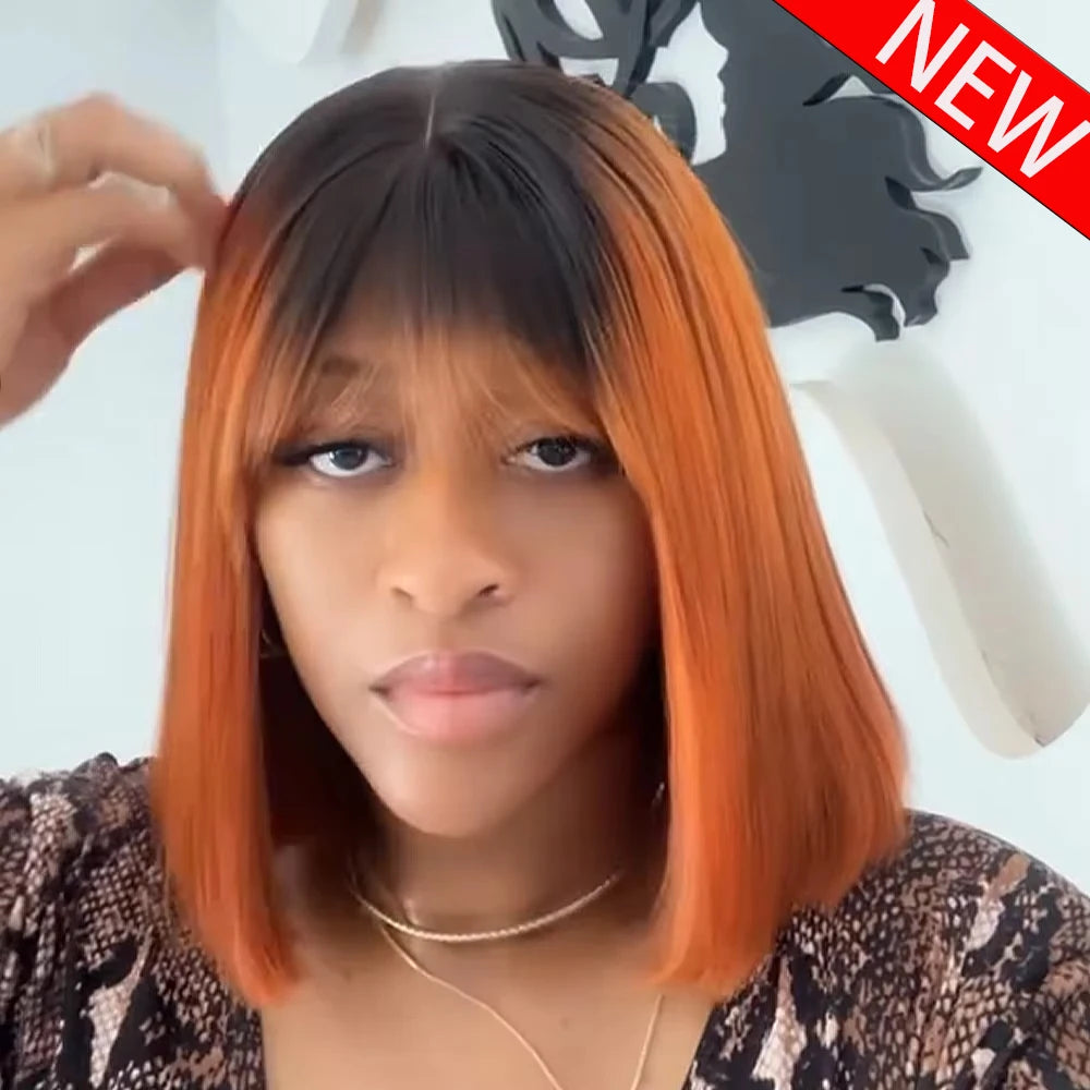 100% Human Hair 350 Density 13x4 HD Transparent Lace Wig #350 Color Bone Straight Short Bob With Bangs Wig For Women Pre Plucked