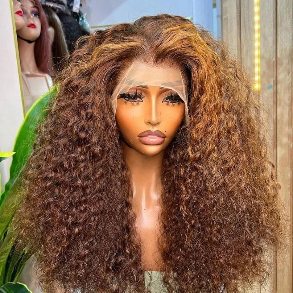 30 32 Inch Highlight Ombre Lace Frontal Wig Curly Human Hair Wigs 4/27 Colored 13x4 13X6 Deep Curly 4x4 5X5 Lace Closure Wigs