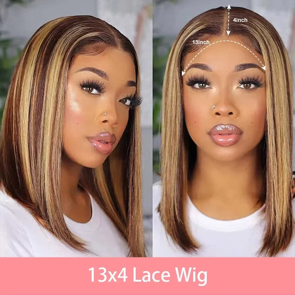 Highlight Bob Wig Human Hair Straight 13x4 HD Transparent Lace Front Wigs 4/27 Colored Short Bob Wigs 100% Human Hair For Women