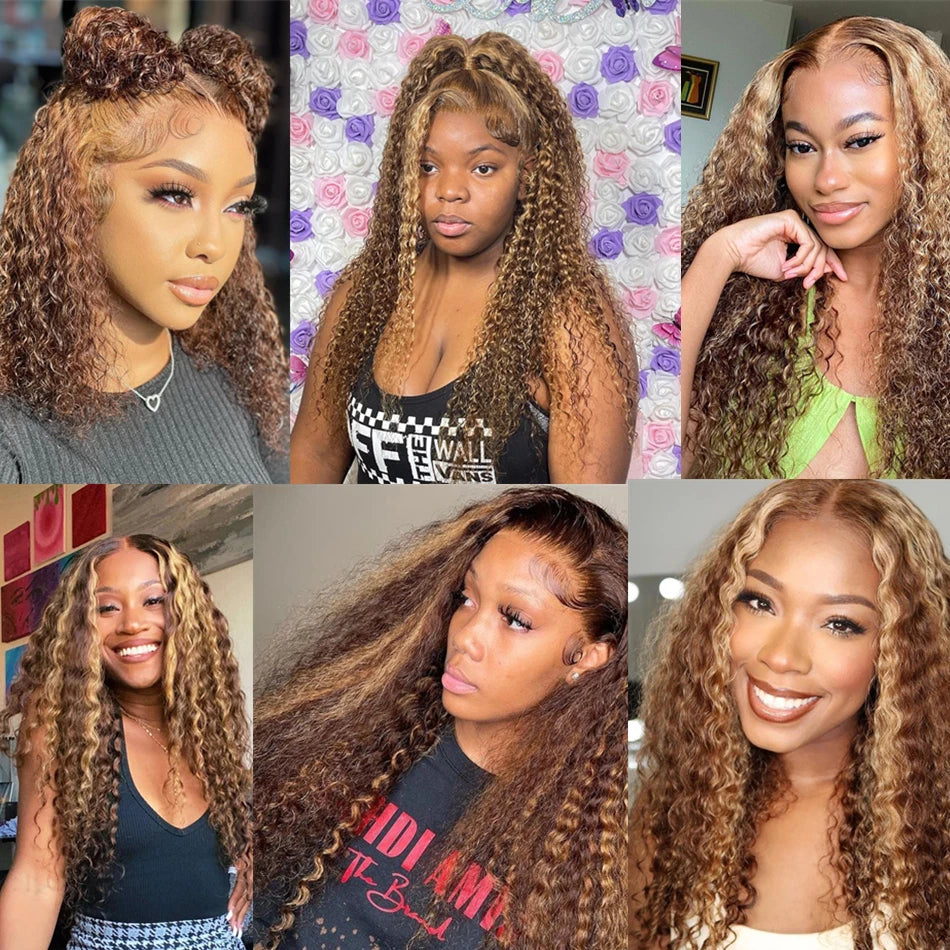 30 32 Inch Highlight Ombre Lace Frontal Wig Curly Human Hair Wigs 4/27 Colored 13x4 13X6 Deep Curly 4x4 5X5 Lace Closure Wigs